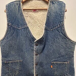 Vintage Levi's Orange Tab Medium Wash Sherpa Lined Denim Jean Vest Size XL